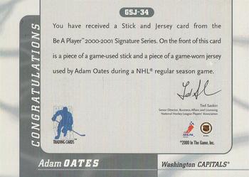 2000-01 Be a Player Signature Series - Jersey and Stick #GSJ-34 Adam Oates Back
