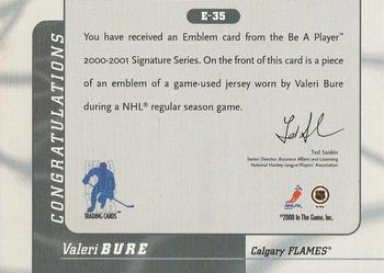 2000-01 Be a Player Signature Series - Jersey Emblems #E-35 Valeri Bure Back