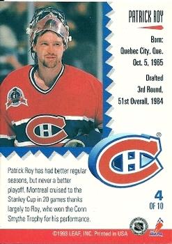 1993-94 Leaf - Painted Warriors #4 Patrick Roy Back