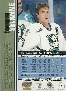 2000-01 Pacific - Ice Blue #11 Teemu Selanne Back