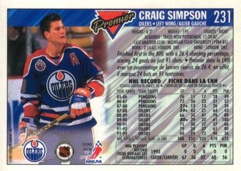 1993-94 O-Pee-Chee Premier #231 Craig Simpson Back