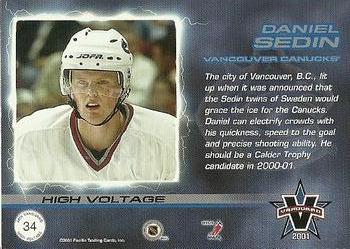 2000-01 Pacific Vanguard - High Voltage #34 Daniel Sedin Back