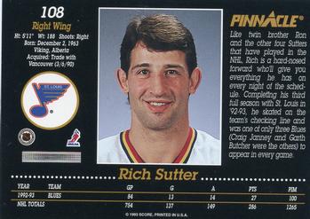 1993-94 Pinnacle #108 Rich Sutter Back