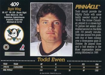 1993-94 Pinnacle #409 Todd Ewen Back