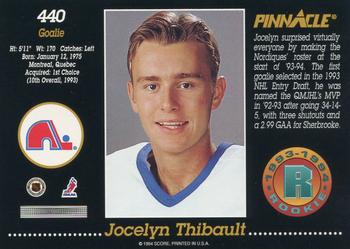 1993-94 Pinnacle #440 Jocelyn Thibault Back