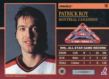 1993-94 Score - Pinnacle All-Stars U.S. #18 Patrick Roy Back