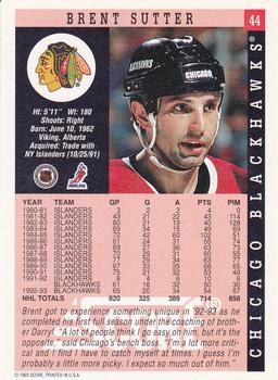 1993-94 Score #44 Brent Sutter Back