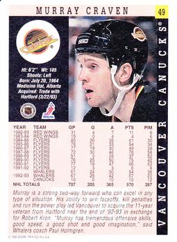 1993-94 Score #49 Murray Craven Back