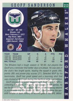 1993-94 Score #213 Geoff Sanderson Back