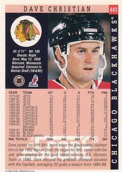 1993-94 Score #440 Dave Christian Back