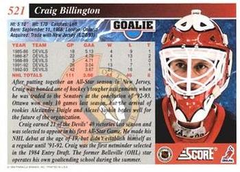 1993-94 Score #521 Craig Billington Back