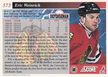 1993-94 Score #573 Eric Weinrich Back