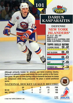 1993-94 Stadium Club #101 Darius Kasparaitis Back