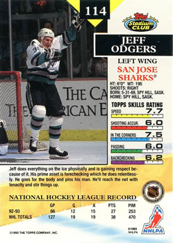 1993-94 Stadium Club #114 Jeff Odgers Back