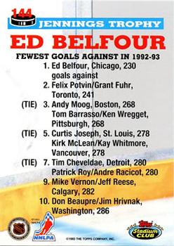 1993-94 Stadium Club #144 Ed Belfour Back