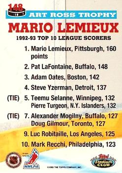 1993-94 Stadium Club #148 Mario Lemieux Back