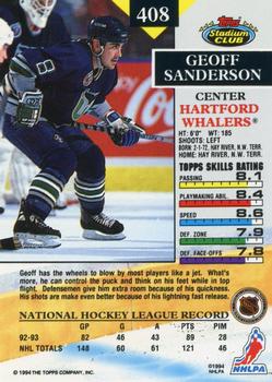 1993-94 Stadium Club #408 Geoff Sanderson Back