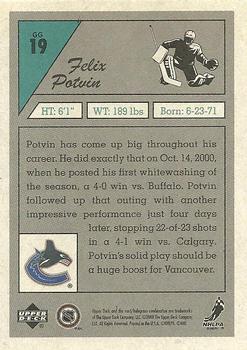 2000-01 Upper Deck Vintage - Great Gloves #GG19 Felix Potvin Back