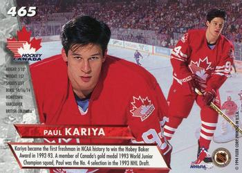 1993-94 Ultra #465 Paul Kariya Back