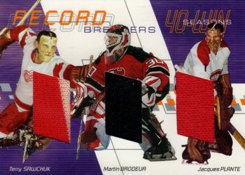 2001-02 Be a Player Between the Pipes - Record Breakers #RB-02 Terry Sawchuk / Martin Brodeur / Jacques Plante Front