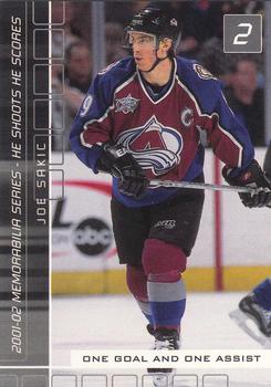 2001-02 Be a Player Memorabilia - He Shoots-He Scores Points #NNO Joe Sakic Front