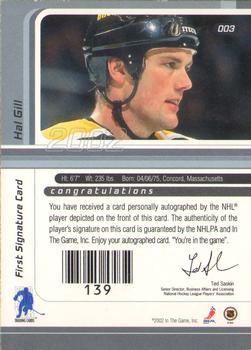 2001-02 Be a Player Signature Series - Autographs #003 Hal Gill Back