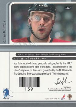 2001-02 Be a Player Signature Series - Autographs #007 Chris Phillips Back