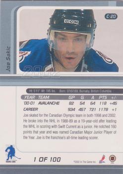 2001-02 Be a Player Signature Series - Certified 100 #C-20 Joe Sakic Back