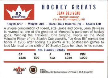 2001-02 Fleer Greats of the Game - Retrospection #2 Jean Beliveau Back