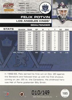 2001-02 Pacific - Retail LTD #185 Felix Potvin Back