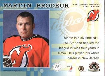 2001-02 Pacific Adrenaline - Game-Worn Jerseys #25 Martin Brodeur Back
