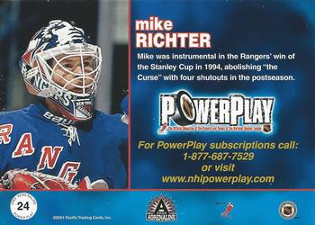 2001-02 Pacific Adrenaline - PowerPlay #24 Mike Richter Back