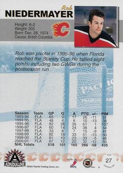 2001-02 Pacific Adrenaline - Premiere Date #27 Rob Niedermayer Back