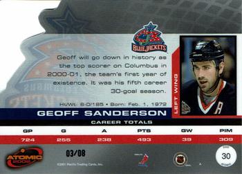 2001-02 Pacific Atomic - Blue #30 Geoff Sanderson Back