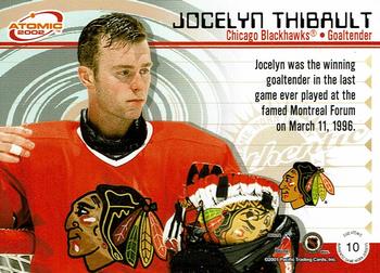 2001-02 Pacific Atomic - Jerseys #10 Jocelyn Thibault Back