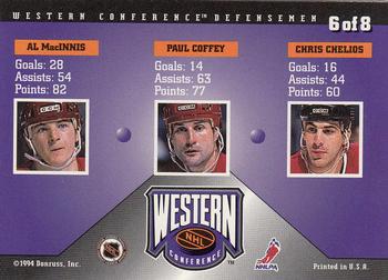 1994-95 Donruss - Dominators #6 Chris Chelios / Paul Coffey / Al MacInnis Back