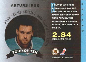 1994-95 Donruss - Masked Marvels #4 Arturs Irbe Back