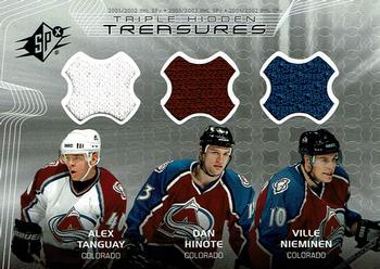 2001-02 Upper Deck Rookie Update - SPx Hidden Treasures #TT-THN Alex Tanguay / Dan Hinote / Ville Nieminen Front