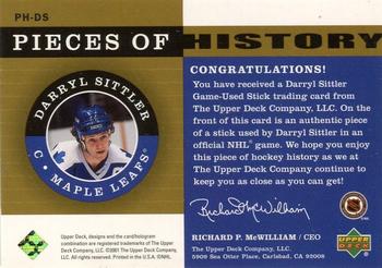 2001-02 Upper Deck Legends #PH-DS Darryl Sittler Back