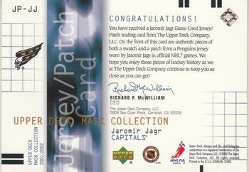 2001-02 Upper Deck Mask Collection - Jersey and Patch #JP-JJ Jaromir Jagr Back