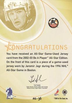 2002-03 Be a Player All-Star Edition - Jerseys #AS-36 Jaromir Jagr Back