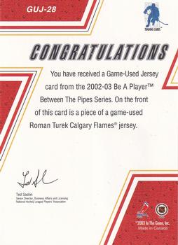 2002-03 Be a Player Between the Pipes - Game-Used Jerseys #GUJ-28 Roman Turek Back