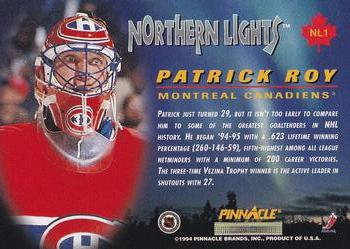 1994-95 Pinnacle - Northern Lights #NL1 Patrick Roy Back