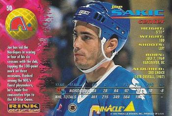 1994-95 Pinnacle - Rink Collection #50 Joe Sakic Back