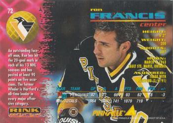 1994-95 Pinnacle - Rink Collection #72 Ron Francis Back
