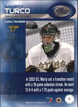 2002-03 Pacific Calder - Hart Stoppers #5 Marty Turco Back