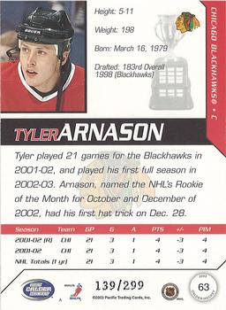2002-03 Pacific Calder - Silver #63 Tyler Arnason Back