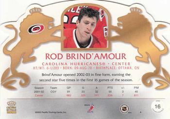 2002-03 Pacific Crown Royale - Blue #16 Rod Brind'Amour Back
