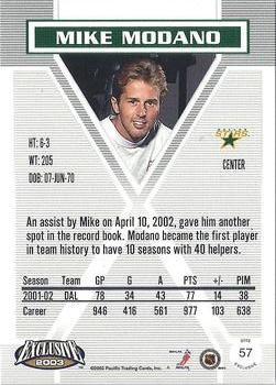 2002-03 Pacific Exclusive - Gold #57 Mike Modano Back