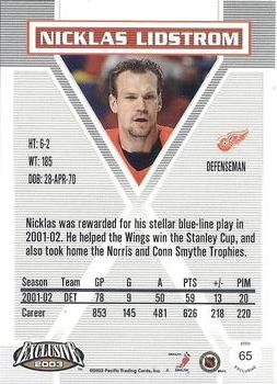 2002-03 Pacific Exclusive - Gold #65 Nicklas Lidstrom Back